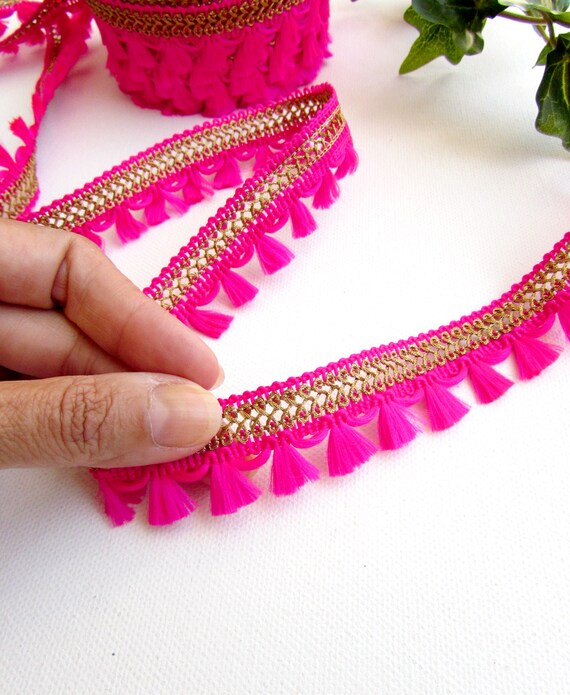 1/" FUCHSIA HOT PINK BEADED FABRIC FRINGE FABRIC TRIM 8 YARDS