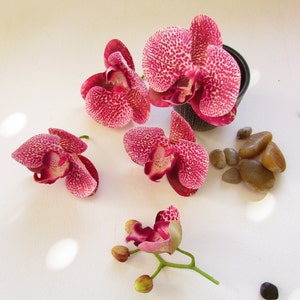 Artificial orchid real touch flower heads set of 5 for home and cake decor