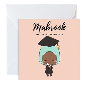 Asiático, tons de pele marrom cartão de formatura muçulmano, cartão especial, árabe Mabrook