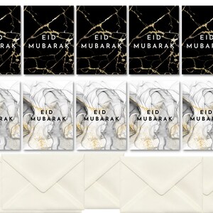 Pacote de 10 cartões de felicitações Eid Mubarak, 5 pretos e 5 cinzas com 10 envelopes, Cartões Eid Mubarak de grande valor com envelope