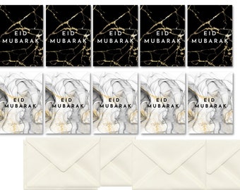 Zestaw 10 kartek z życzeniami na Eid Mubarak, 5 czarnych i 5 szarych z 10 kopertami, świetna wartość kartek na Eid Mubarak z kopertą