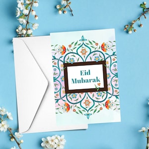 Pacote a granel com 10 cartões Eid diferentes em tamanho A6, cartões Eid com envelopes com interior em branco, perfeito para Eid, cartões Eid