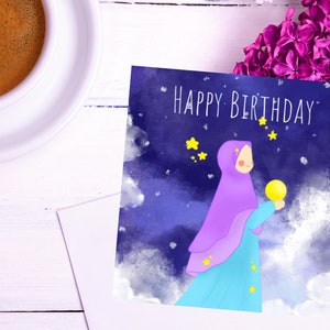 Cartão islâmico de feliz aniversário, cartão de felicitações para mulher muçulmana