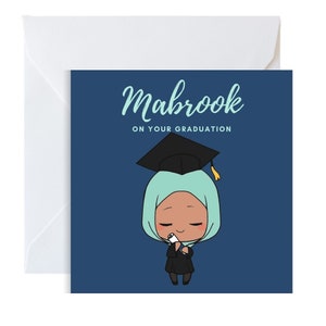 Asiático, tons de pele marrom cartão de formatura muçulmano, cartão especial, árabe Mabrook