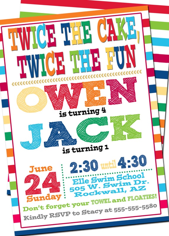 bright joint birthday invitation combined birthday double etsy