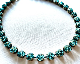 Aquamarine Blue Crystal Necklace, Swarovski Preciosa, Cup Chain Bracelet (19" Length)
