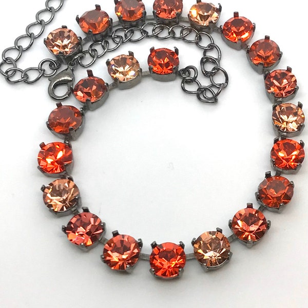 Crystal Necklace • Crystal Tennis Bracelet • Crystal Drop Earrings • Crystal Post Earrings • Swarovski and Preciosa • NEW • Orange Mix!