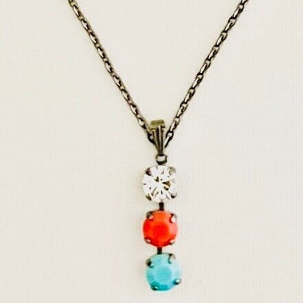 Three Stone Drop Crystal Necklace set in Black Hematite * Swarovski and Preciosa Stones * Crystal Jewelry * Drop Necklace