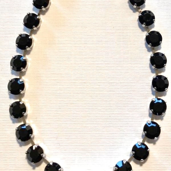 Black Obsidian Crystal Necklace made with Swarovski Crystals - 8mm Classic Jet Black Onyx Crystals. Necklace, tennis bracelet or earrings.