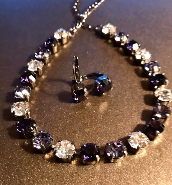 Necklace, Bracelet or Earrings with beautiful Purple Velvet, Tanzanite and Clear Diamond Swarovski Crystal Elements - Choice of Metals