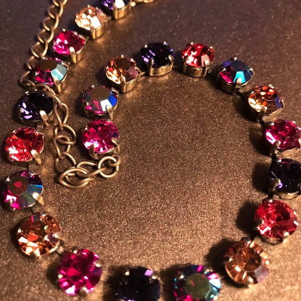 Crystal Necklace Bracelet or Earrings with Indian pink, purple amethyst, honey champagne, garnet AB Swarovski and Preciosa Crystals