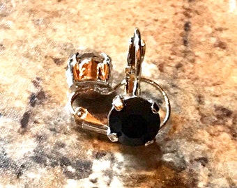 Jet Black Swarovski Cystals - 8mm Fun Size Drop or Post Swarovski Crystal Earrings - Antique Silver, Antique Gold, Black Hematite