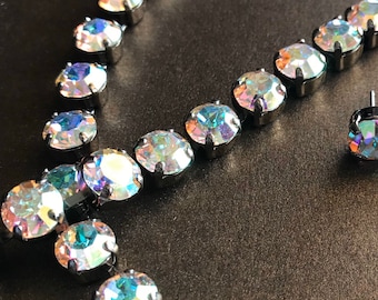 Iridescent Crystals Necklace, Cup Chain Bracelet, Dangle Earrings- Aurora Borealis Crystals Wedding Jewelry Made With Preciosa Crystals