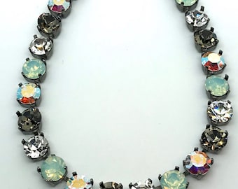 Sea Salt Swarovski and Preciosa Crystals Necklace, Crystal Tennis Bracelet, Lever back or Post Earrings, Pacific Opal Crystal Necklace