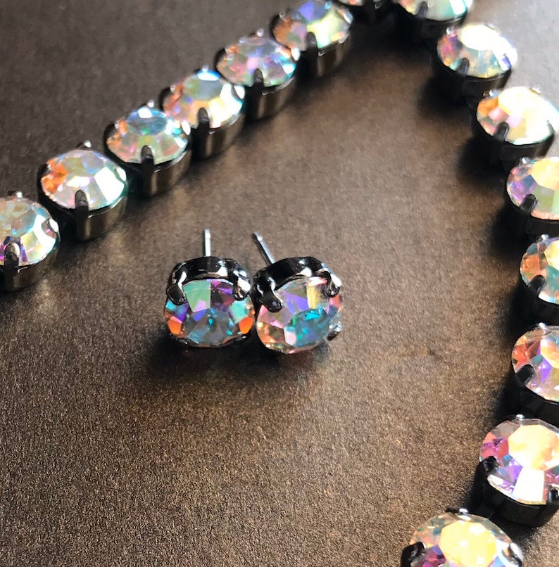 Goldtone Swarovski Crystal Necklace – Aurora Borealis Crystal Tennis Necklace By callura main image 1