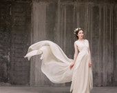 Zlata / Flowy ariosa sposa abito - abito da sposa bohemien Chiffon wedding dress - abito da Sposa Beige - - Abito da sposa d'epoca - Vintage