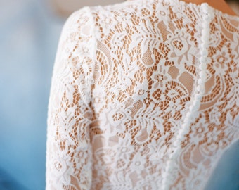 Long sleeve lace wedding dress "Orion", boho wedding dress, corset bridal gown, simple modest wedding dress, winter wedding gown, milamira