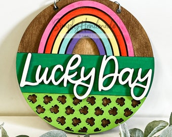 St. Patrick's Day decor - Lucky Day - Round Hanger - Rainbow Decor - Shamrock