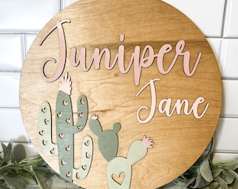 Cactus Nursery Name Sign Round