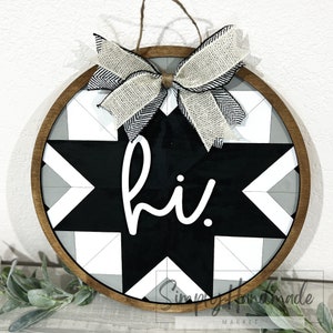 Hi Barn Quilt Round Door Hanger Farmhouse Door Hanger