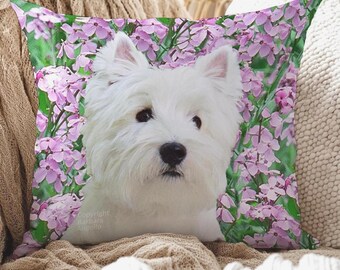 Westie Throw Pillow: With Insert or Cover Only, Floral Design, Westie Gift