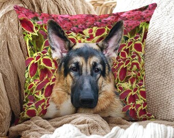 German Shepherd Throw Pillow: With Insert or Cover Only, Botanical GSD Design, Shepherd Gift