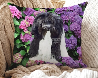 Havanese Throw Pillow: With Insert or Cover Only, Hydrangea Floral Design, Havanese Gift