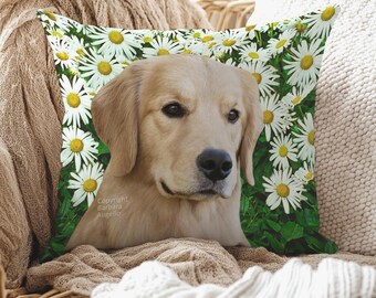 Golden Retriever Throw Pillow: With Insert or Cover Only, Floral Design, Golden Dog Gift