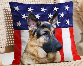 German Shepherd American Flag Throw Pillow: With Insert or Cover Only, German Shepherd Gift