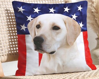 Yellow Lab American Flag Throw Pillow: With Insert or Cover Only, Yellow Labrador Gift