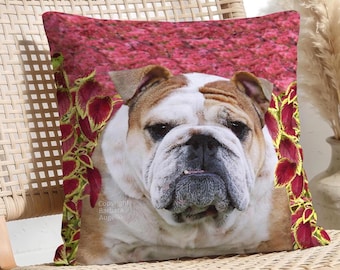 English Bulldog Throw Pillow: With Insert or Cover Only, Botanical Design, Bulldog Gift