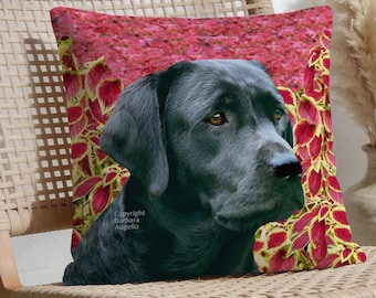 Black Lab Throw Pillow: With Insert or Cover Only, Botanical Design, Labrador Gift