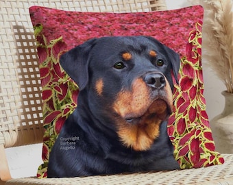 Rottweiler Throw Pillow: With Insert or Cover Only, Botanical Design, Rottweiler Gift