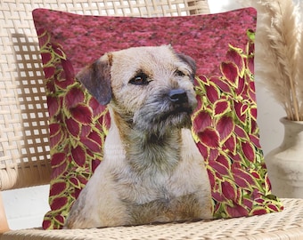 Border Terrier Coleus Throw Pillow: With Insert or Cover Only, Botanical Design, Border Terrier Gift