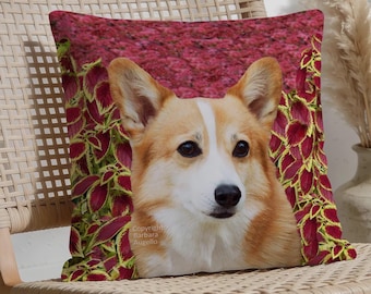Corgi Throw Pillow: With Insert or Cover Only, Botanical Design, Pembroke Corgi Gift