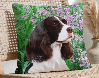 English Springer Spaniel Throw Pillow: With Insert or Cover Only, Floral Design, L&W Springer Gift