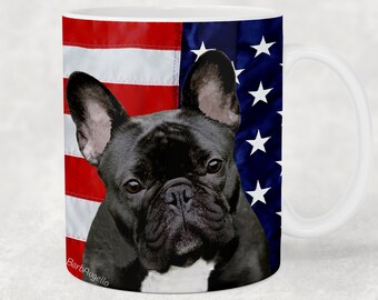 French Bulldog Mug, French Bulldog Gift, French Bulldog with American Flag, Personalized French Bulldog Mug