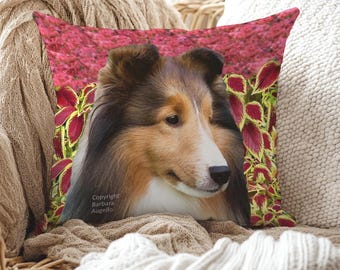 Sheltie Throw Pillow: With Insert or Cover Only, Botanical Dog Design, Sheltie Gift