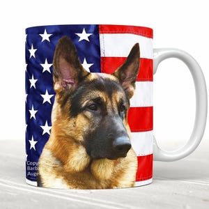 German Shepherd Mug, American Flag Design, Shepherd Dog Lover Gift, 11 oz & 15 oz