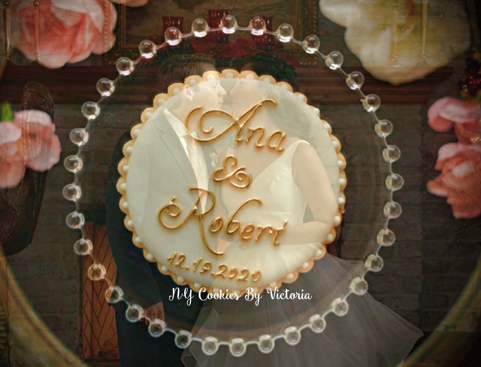 Wedding Cookie With Names Or Initial In Gold Or Silver Etsy