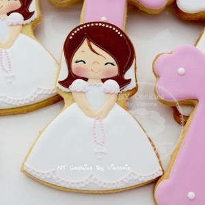 Custom &quot; Short Hair&quot; First Communion Girl Cookie, My First Communion Cookies Favors, , Holy Communion Favors, Confirmation Gift, Holy Rosary