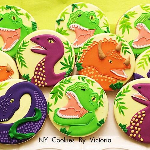 Dinosaur Set Cookies T Rex Cookies Apatosaurus Cookies Etsy