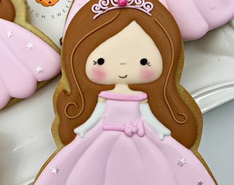 Cute CUSTOM Princess Cookies Favors, "Long Hair" - Birthday Cookies -Add her Name/ Age with her Hair Color -  Individually Wrapped