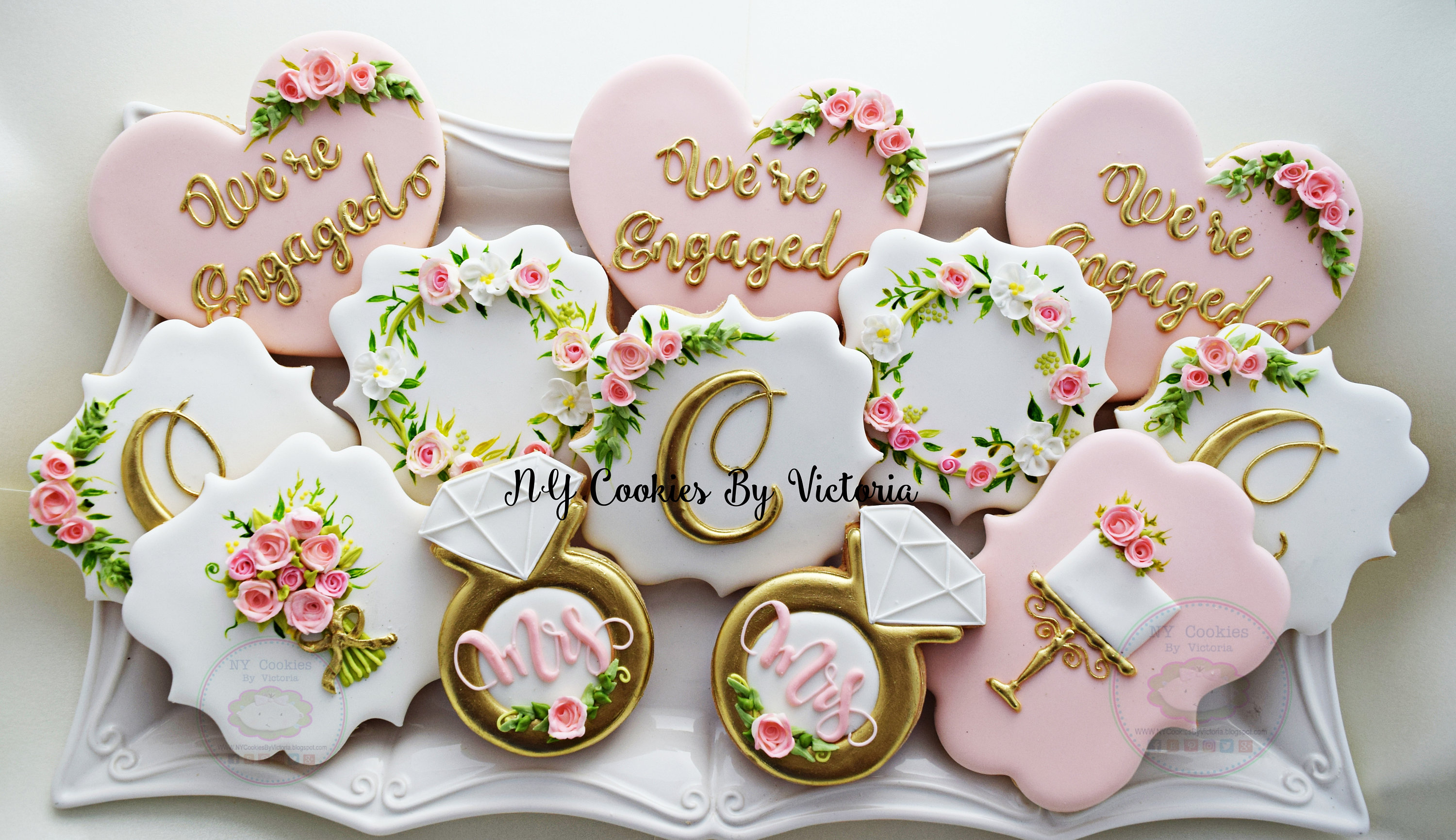 Engagement Cookies , Bridal Shower Cookies, Wedding Favors - Monogram Cookie, Engagement Ring Cookie, Bouquet Cookie, Wedding Cake Cookie,