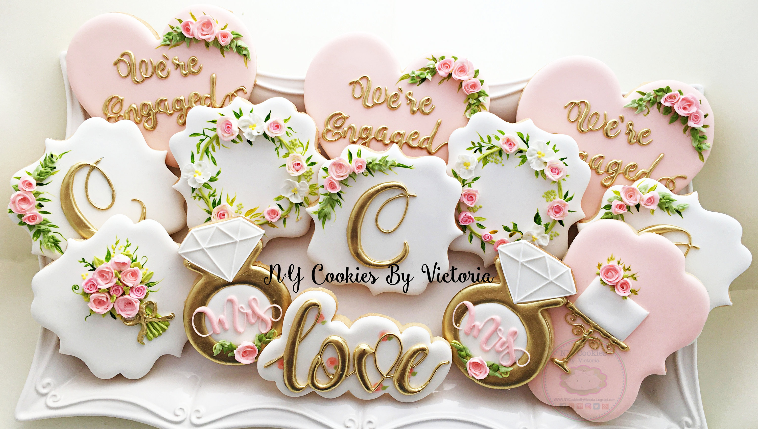 Engagement Cookies Bridal Shower Cookies Monogram Cookie Etsy