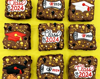 Diplôme CUSTOM Fudgy Brownie « Promotion 2024 », Casquette de diplômé ; Cadeau parfait - Idéal pour les amateurs de chocolat - Emballé individuellement - Couleurs école