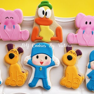 Pocoyo Cookies With a Balloon, Pocoyo Open Arms, Pato, Loula, Fred, Caterpillar  Pocoyo Birthday Party Theme Cookies - Individually Wrapped.