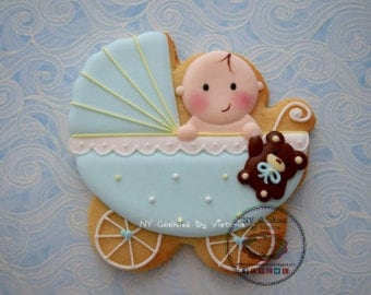 Baby Shower Favors -  Baby Boy on a Carriage Cookies ; - It is a Boy -  - Baby Shower Cookies - Baby Shower Sweets for a Candy Table