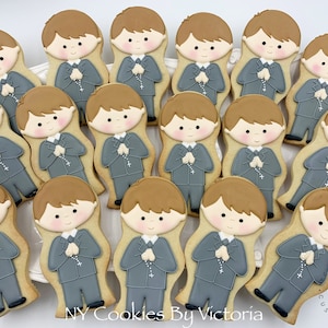 Custom First Communion Boy Cookie Favor, Confirmation Gift , Confirmation Boy Cookie Gift - Individually wrapped - Pick Hair & Suit Color