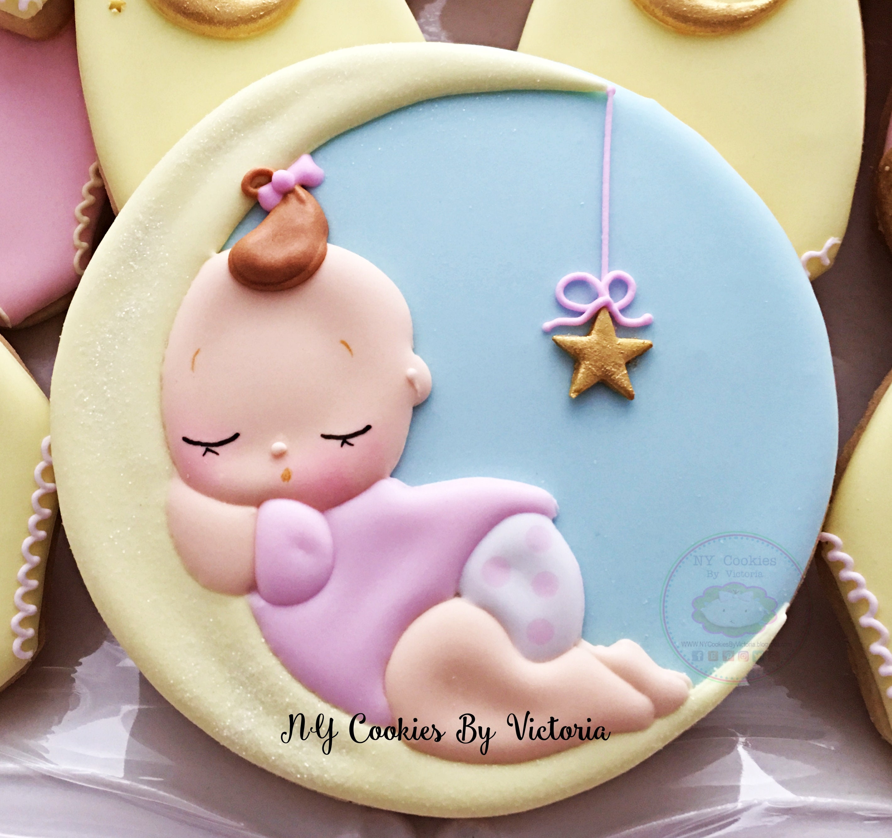 Twinkle Twinkle Little Star Baby Shower Cookies,  CUTE Baby Girl on a Moon Cookies  -  It is a Girl -   Celebrate your Baby Shower